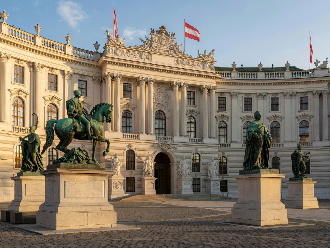Imperial Hofburg palace and grand statues in Vienna Austria