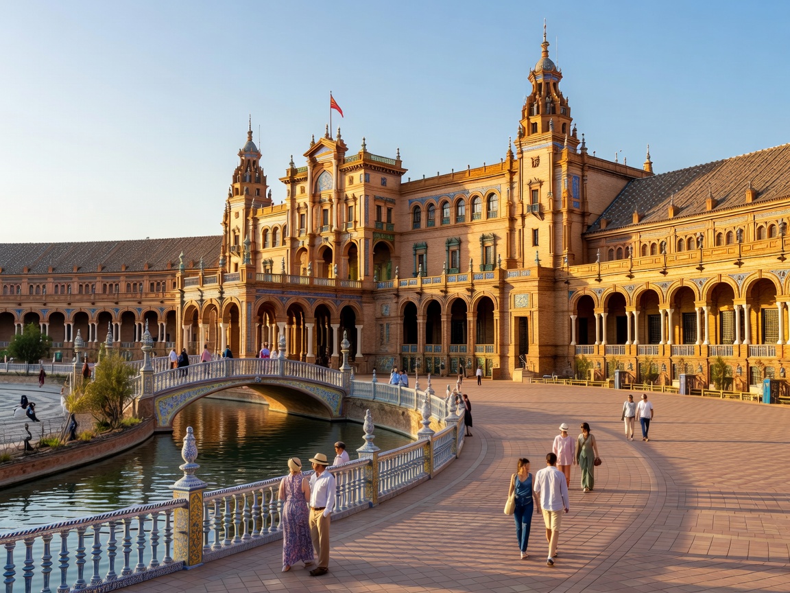 Plaza de Espana in Seville Spain with grand tiled bridges and architecture
